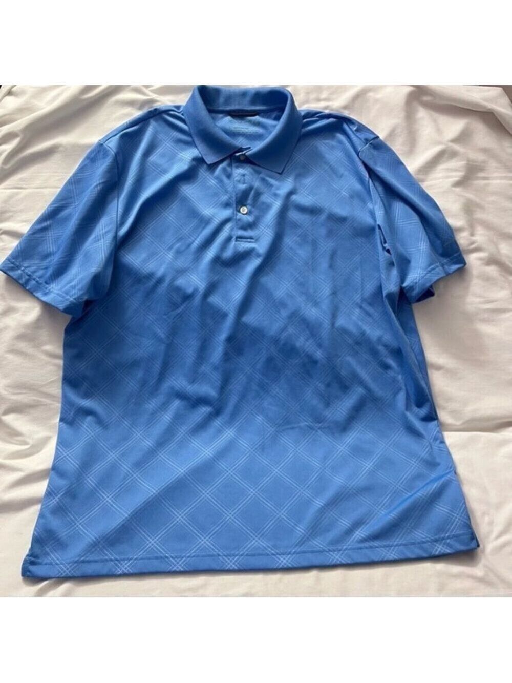 Chaps Men's Performance Golf Polo Shirt Short Sleeves Blue Plaid Large